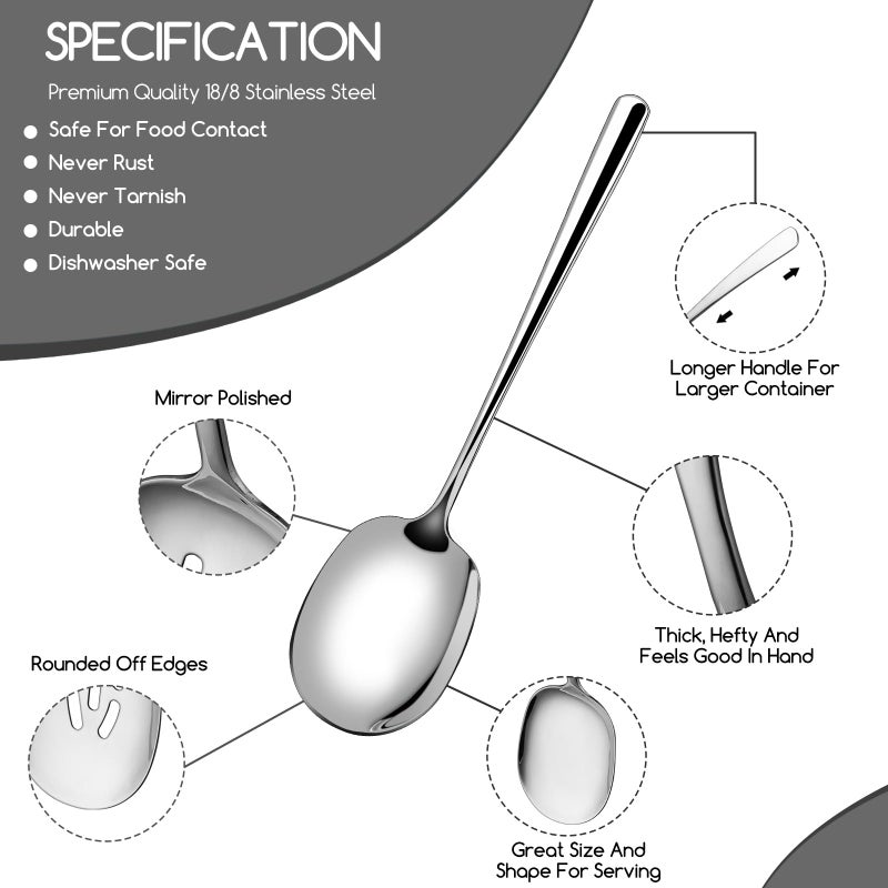 SOLEADER Extra Large Serving Spoons Set, 12 Inch Slotted and Serving, Premium Silverware, for Cooking, Pasta, Mixing, Foodgrade 18/8 Stainless Steel, Pack of 2 - Image 3